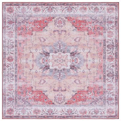 SAFAVIEH Washable Rug Tucson Collection - 6' Square, Rust & Beige, Slip Resistant & Easy to Clean, Ideal for Living Room, Bedroom, Dining Space (TSN163P)