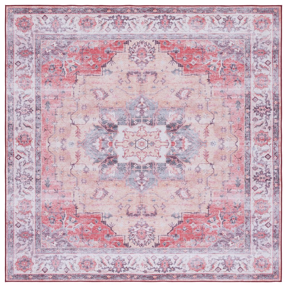 SAFAVIEH Washable Rug Tucson Collection - 6' Square, Rust & Beige, Slip Resistant & Easy to Clean, Ideal for Living Room, Bedroom, Dining Space (TSN163P)