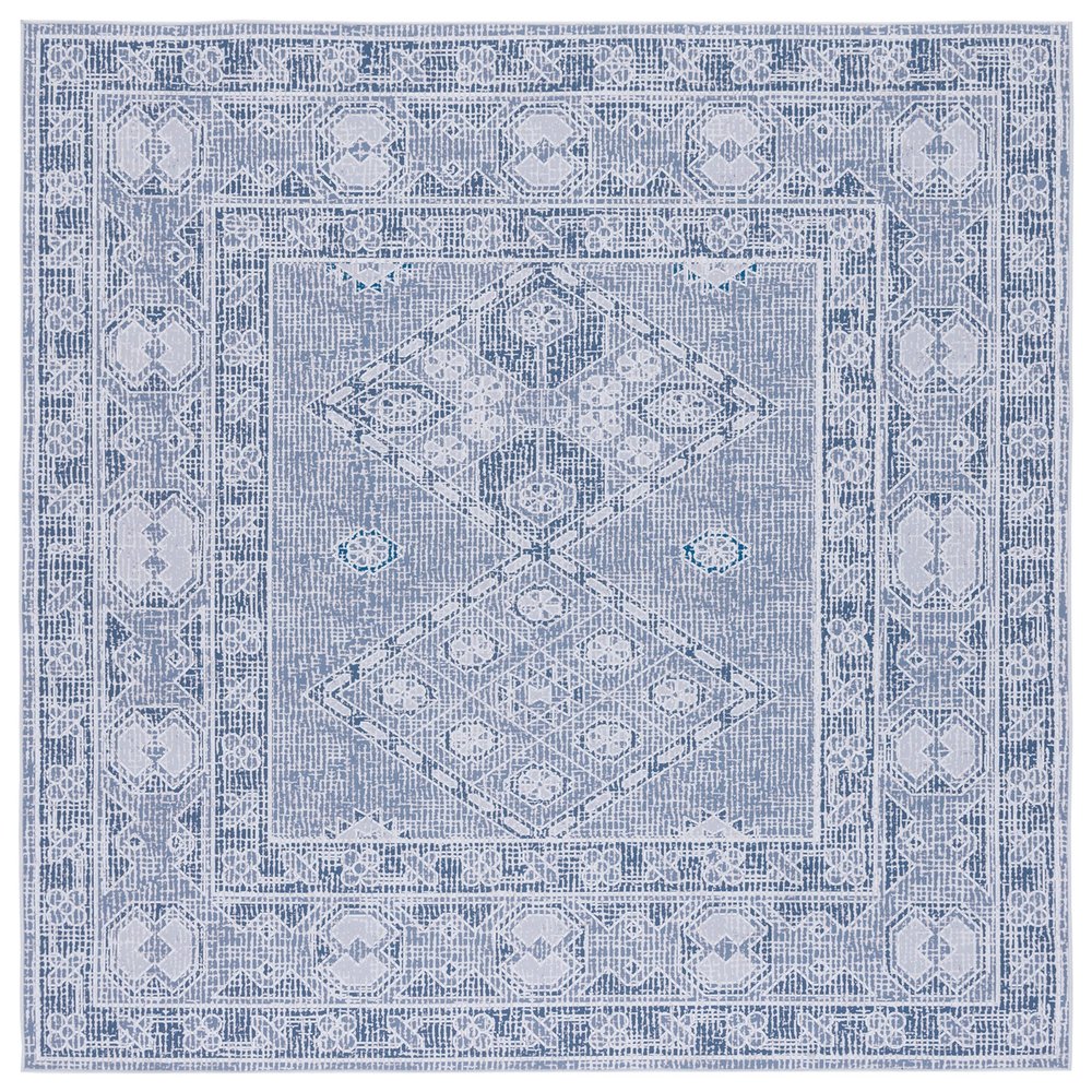 SAFAVIEH Washable Rug Tucson Collection - 6' Square, Grey & Ivory, Slip Resistant & Easy to Clean, Ideal for Living Room, Bedroom, Dining Space (TSN141F)