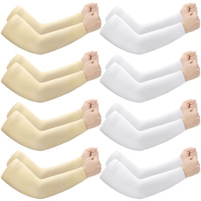 Janmercy 8 Pairs Elderly Skin Thin Protector Sleeves Bruise Abrasions Protective Arm Sleeve(White, Beige)