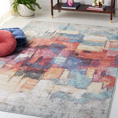 Safavieh Area Rug 8x10 - Phoenix Collection - Large - Rust Blue & Ivory, Modern Abstract Design, Non-Shedding & Easy Cleaning, Ideal for Living Room, Bedroom, Office, Dining Space (PHX523Q)