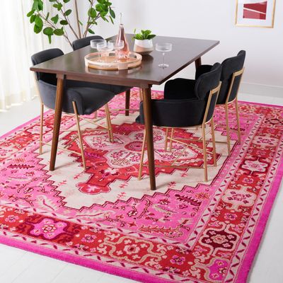 SAFAVIEH Bellagio Collection X-Large Area Rug - 11' x 15', Red Pink & Ivory, Handmade Medallion Wool, Ideal for High Traffic Areas in Living Room, Bedroom (BLG545A)