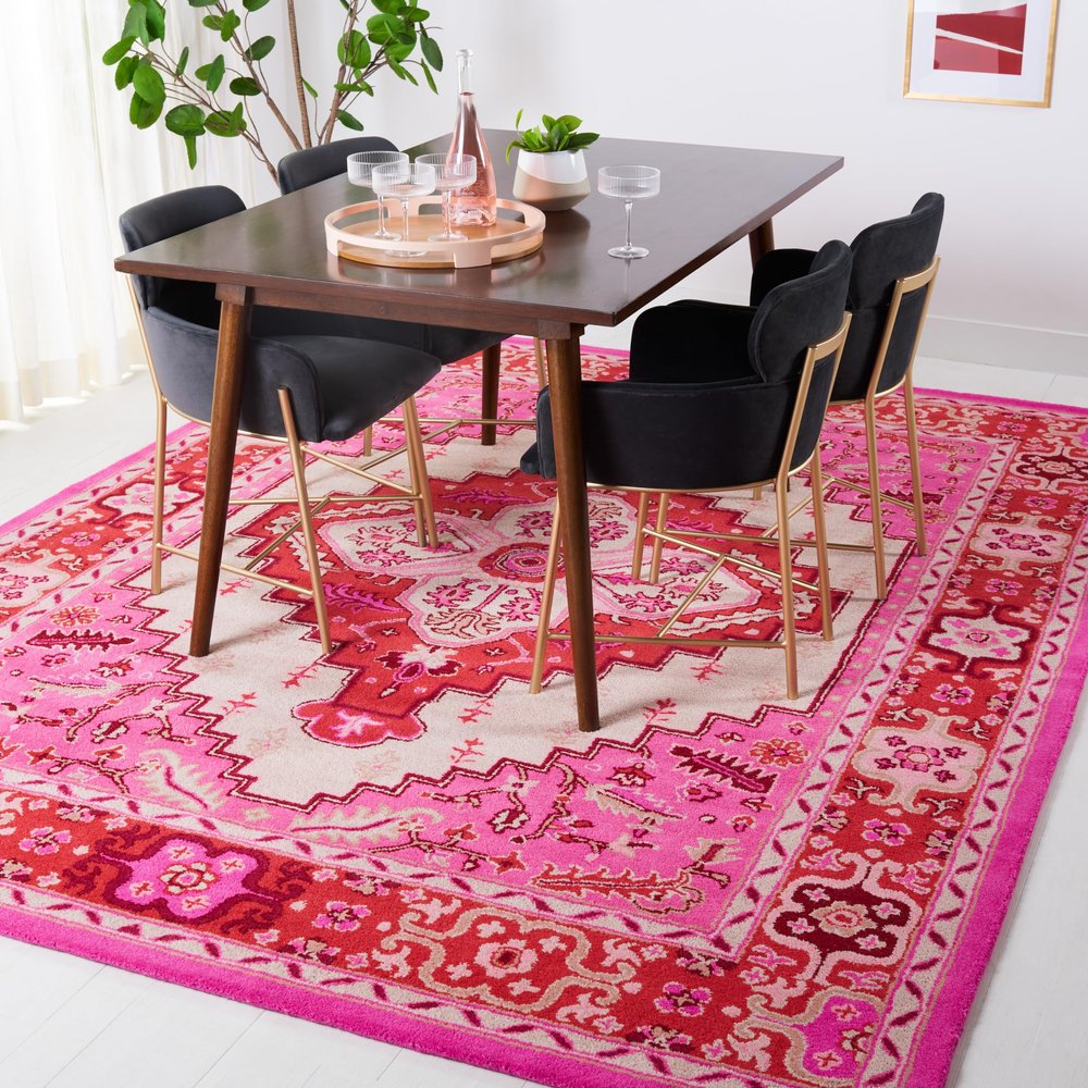 SAFAVIEH Bellagio Collection X-Large Area Rug - 11' x 15', Red Pink & Ivory, Handmade Medallion Wool, Ideal for High Traffic Areas in Living Room, Bedroom (BLG545A)