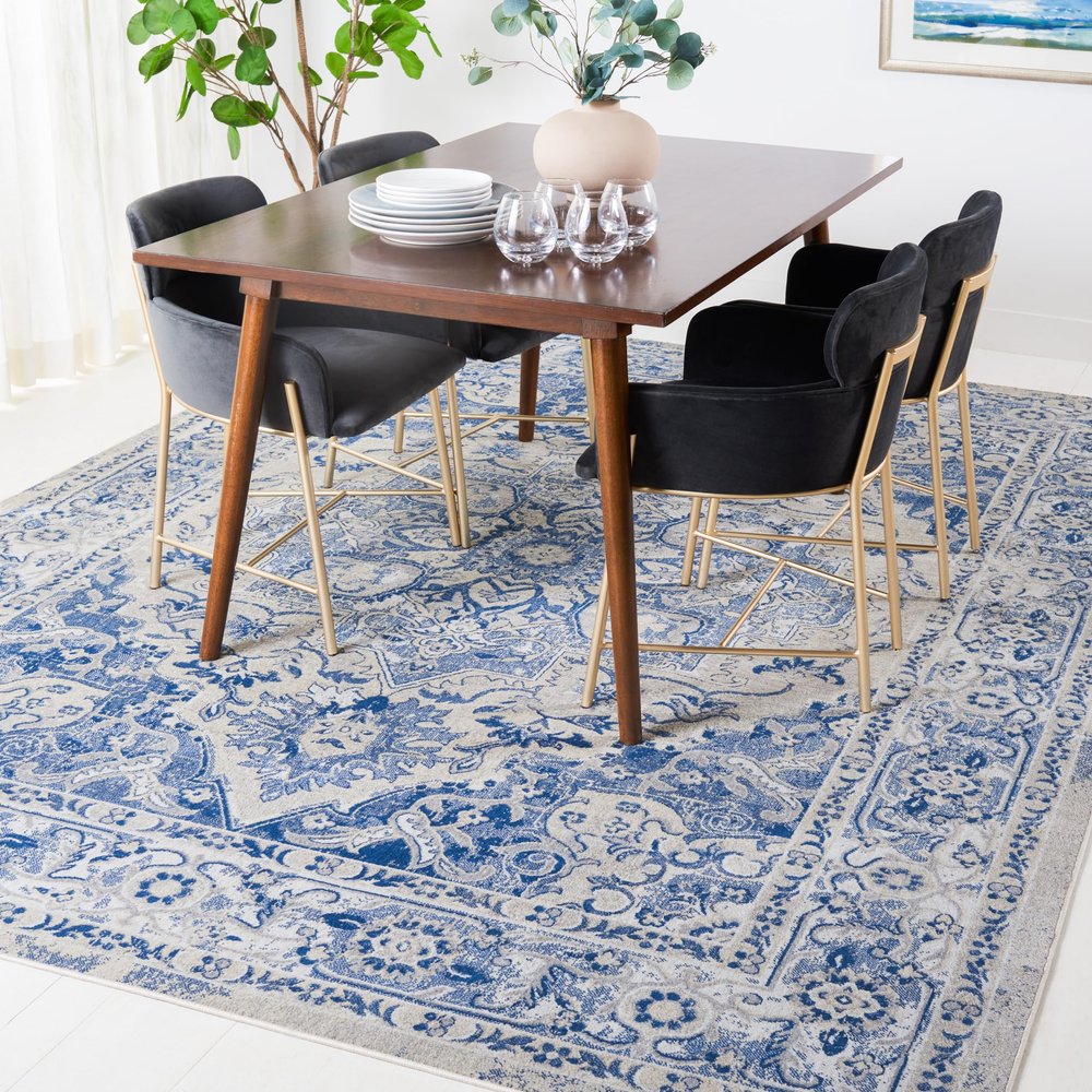 SAFAVIEH Area Rug 8x10 - Brentwood Collection - Large - Blue & Ivory, Oriental Medallion Design, Non-Shedding & Easy Cleaning, Ideal for Living Room, Bedroom, Office, Dining Space (BNT837M)