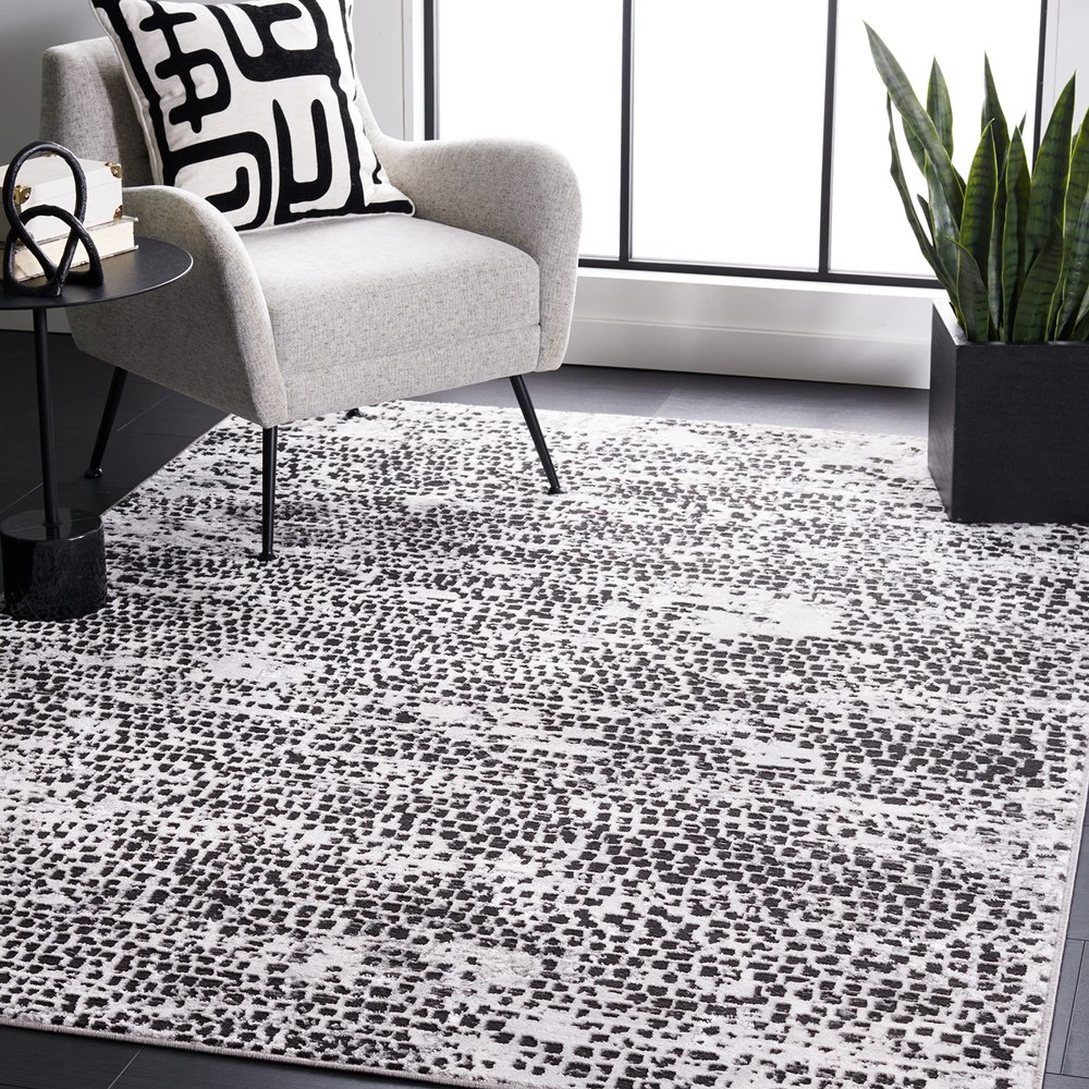 SAFAVIEH Amelia Collection Accent Rug - 4'5" x 6'5", Charcoal & Grey, Modern Abstract Design, Non-Shedding & Easy Care, Ideal for High Traffic Areas in Entryway, Living Room, Bedroom (ALA254J)