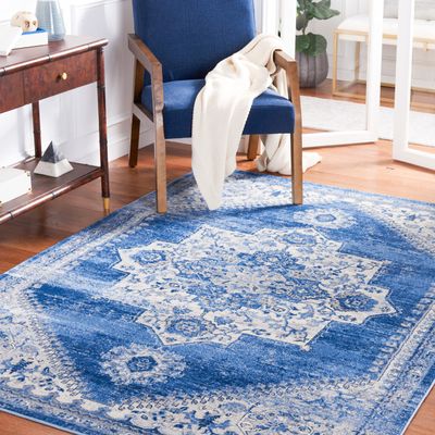 Safavieh Area Rug 8x10 - Brentwood Collection - Large - Ivory & Blue, Oriental Medallion Design, Non-Shedding & Easy Cleaning, Ideal for Living Room, Bedroom, Office, Dining Space (BNT885A)