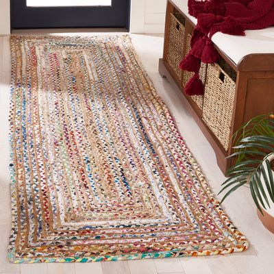 SAFAVIEH Cape Cod Collection Runner Rug - 2'3" x 9', Beige & Multi, Handmade Jute & Cotton, Woven Braided Design (CAP202B)