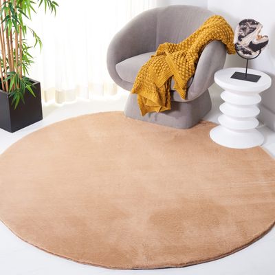 SAFAVIEH Washable Rug Faux Rabbit Fur Shag Collection - 6' Round, Beige, Slip Resistant & Easy Cleaning, Ideal for Living Room, Bedroom, Kids Playroom, Nursery, Dining Space (FRF500B)