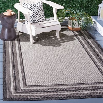 SAFAVIEH Washable Rug Outdoor Courtyard Collection - 9' Square, Light Grey & Black, Non-Shedding & Easy Cleaning, Ideal for Patio, Backyard, Mudroom (CY8475-37612)