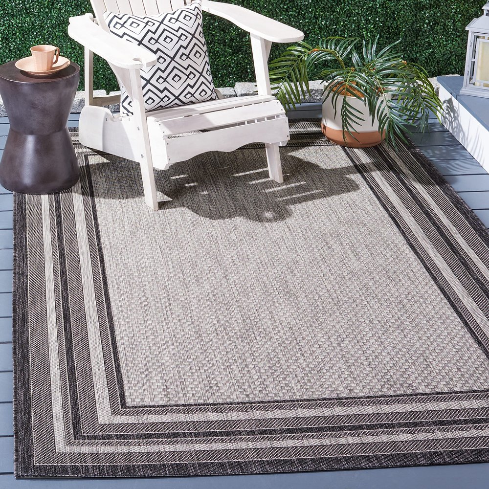 SAFAVIEH Washable Rug Outdoor Courtyard Collection - 9' Square, Light Grey & Black, Non-Shedding & Easy Cleaning, Ideal for Patio, Backyard, Mudroom (CY8475-37612)