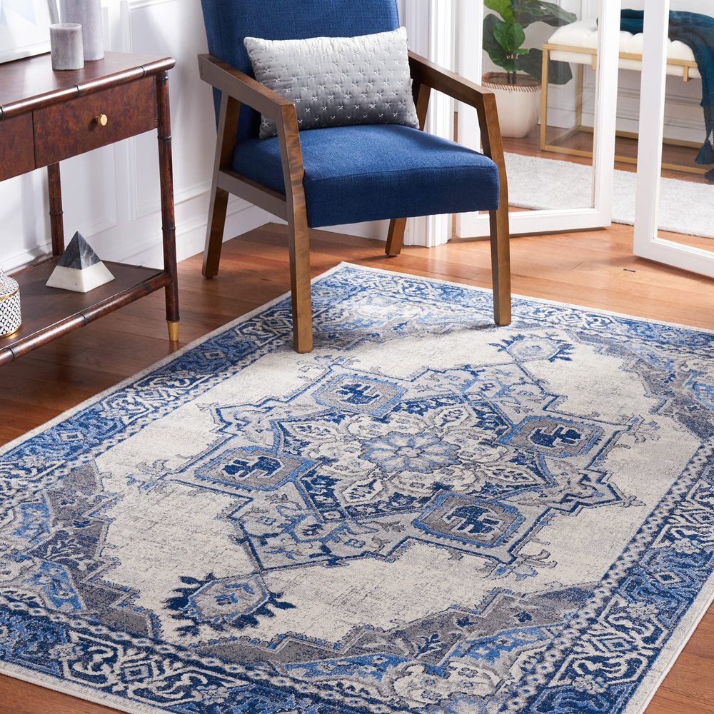 Safavieh Area Rug 8x10 - Brentwood Collection - Large - Blue & Light Grey, Oriental Medallion Design, Non-Shedding & Easy Cleaning, Ideal for Living Room, Bedroom, Office, Dining Space (BNT861M)