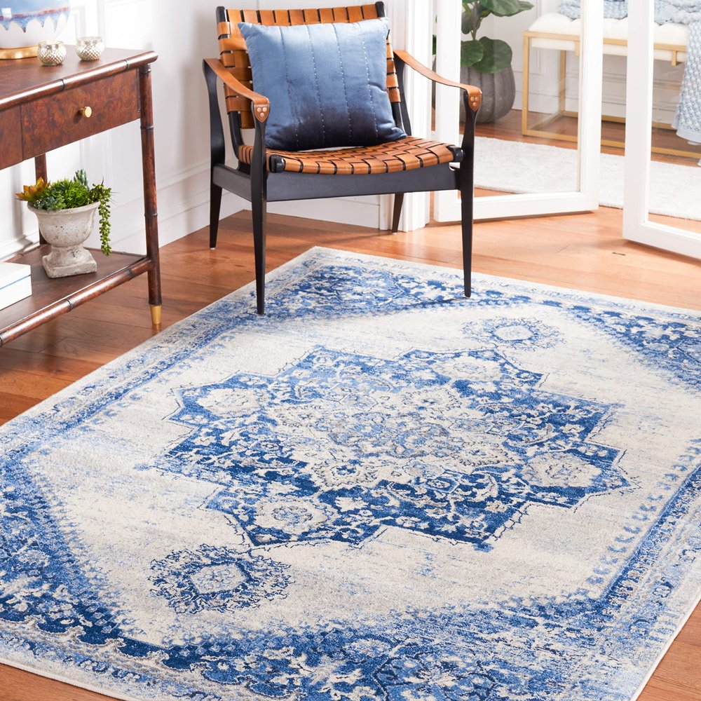 Safavieh Area Rug 8x10 - Brentwood Collection - Large - Blue & Ivory, Oriental Medallion Design, Non-Shedding & Easy Cleaning, Ideal for Living Room, Bedroom, Office, Dining Space (BNT885M)