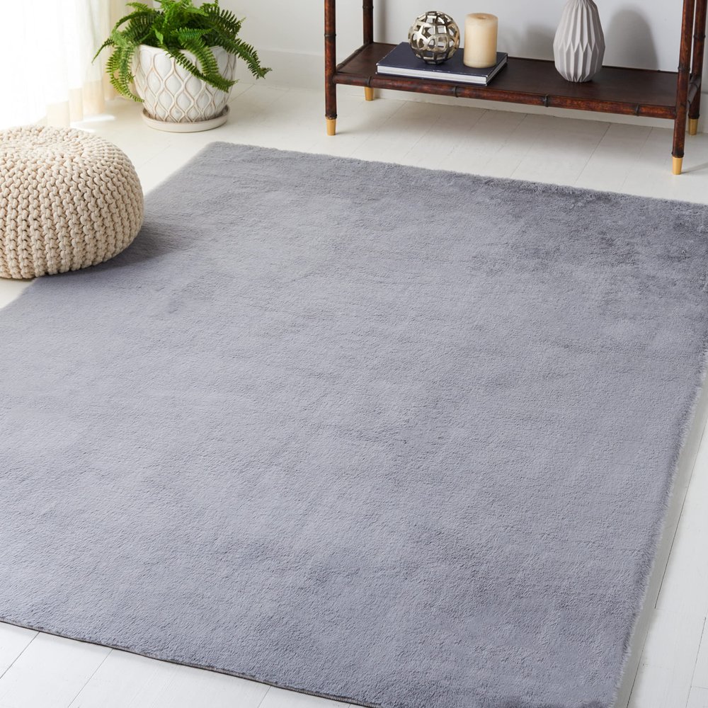 SAFAVIEH Washable Rug Faux Rabbit Fur Shag Collection - 5' x 7', Light Grey, Slip Resistant & Easy Cleaning, Ideal for Living Room, Bedroom, Kids Playroom, Nursery, Dining Space (FRF500F)