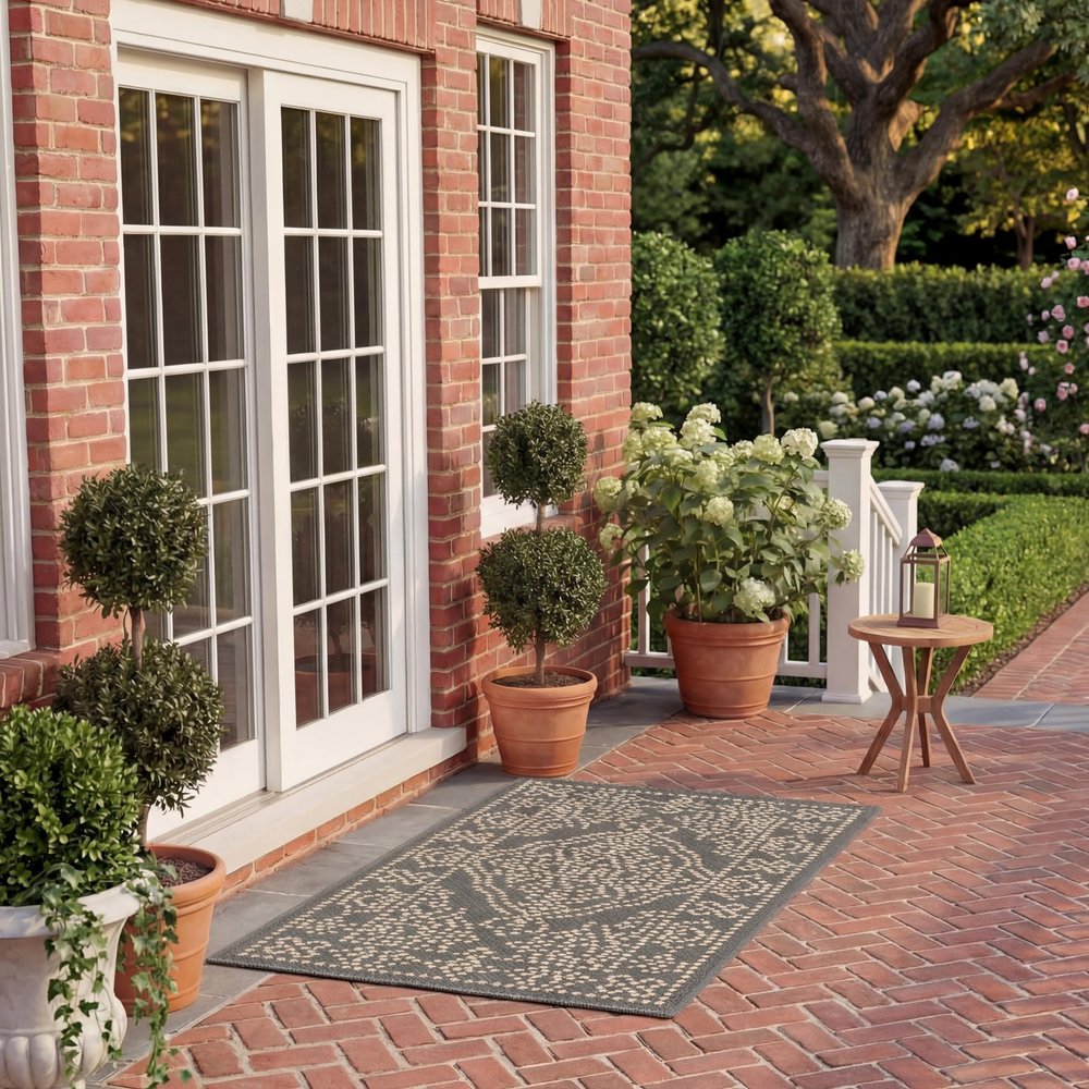SAFAVIEH Washable Rug Outdoor Courtyard Collection - 2' x 3'7", Anthracite & Beige, Non-Shedding & Easy Cleaning, Ideal for Patio, Front Door, Entryway, Doormat (CY6344-23621)
