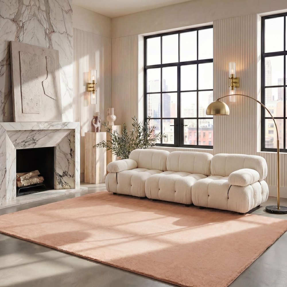 SAFAVIEH Washable Rug Faux Rabbit Fur Shag Collection - 8' x 10', Beige, Slip Resistant & Easy Cleaning, Ideal for Living Room, Bedroom, Dining Space (FRF500B)