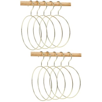 10 Pcs Golden Scarf Organizer for Closet, Clothes Belt/Scarf Hangers for Closet, Space Saving Steel Tie Scarves Rings Holder for Neckties, Shawls, Scarves, Veils, Pashminas Display, Sorting