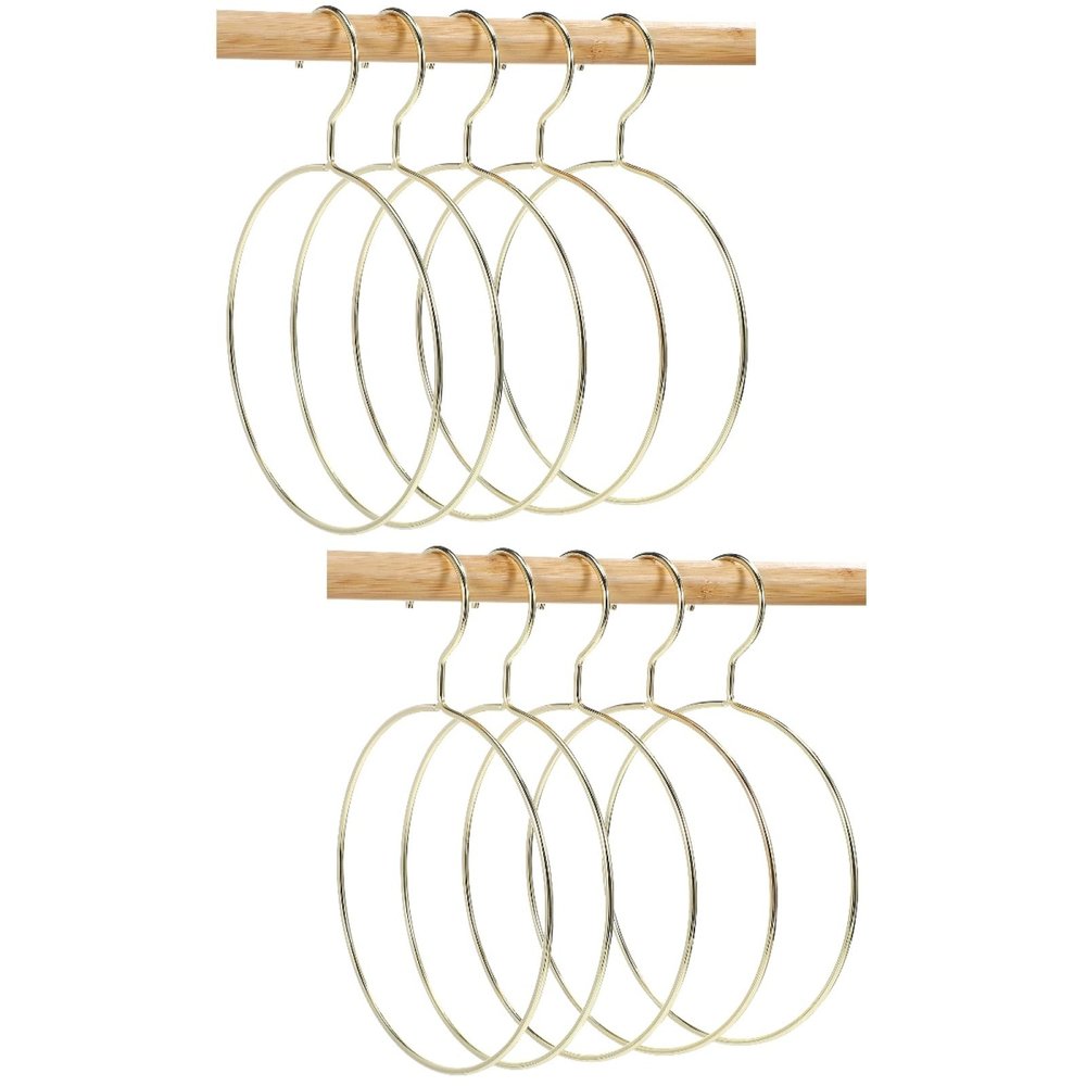 10 Pcs Golden Scarf Organizer for Closet, Clothes Belt/Scarf Hangers for Closet, Space Saving Steel Tie Scarves Rings Holder for Neckties, Shawls, Scarves, Veils, Pashminas Display, Sorting