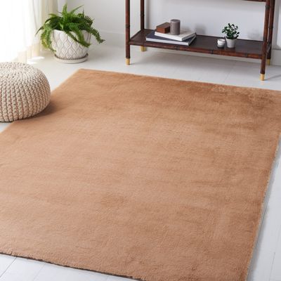 SAFAVIEH Washable Rug Faux Rabbit Fur Shag Collection - 5' x 7', Beige, Slip Resistant & Easy Cleaning, Ideal for Living Room, Bedroom, Kids Playroom, Nursery, Dining Space (FRF500B)