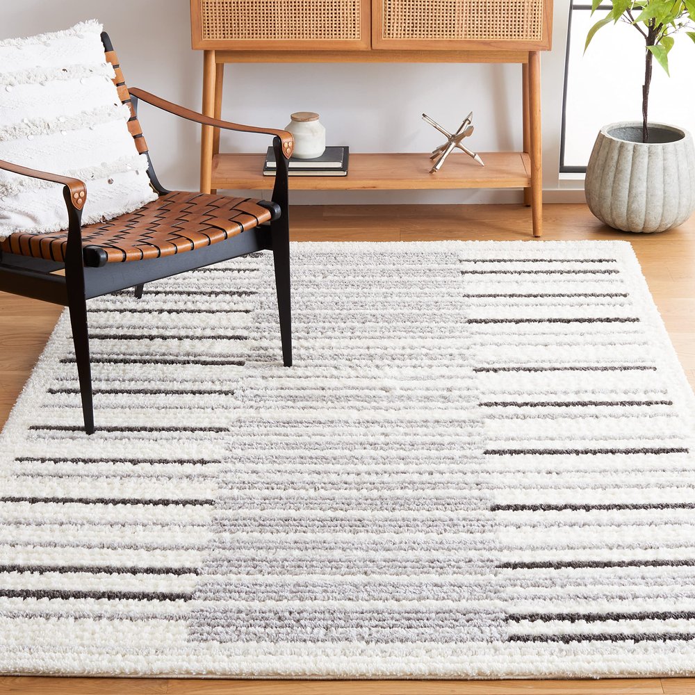 SAFAVIEH Area Rug 8x10 - Marrakech Collection - Large - Ivory & Grey, Modern Stripe Design, Non-Shedding & Easy Cleaning, Ideal for Living Room, Bedroom, Office, Dining Space (MRK308A)