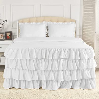 Dainty Homes -11 Pcs. Scrumptious Multi Ruffle Bedspread,Comforter,Sheet Set with 4 Piece Cover 100% Egyptian Cotton 600-TC- Full Size 30" Deep Pocket (Solid White)