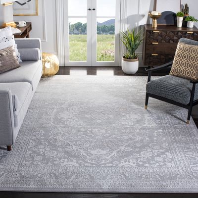 SAFAVIEH Area Rug 3' Square - Reflection Collection - Light Grey & Cream, Non-Shedding & Easy Cleaning, Ideal for Living Room, Bedroom (RFT668G)
