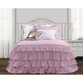 Dainty Homes -11 Pcs. Scrumptious Multi Ruffle Bedspread,Comforter,Sheet Set with 4 Piece Cover 100% Egyptian Cotton 600-TC- Twin XL Size 30" Deep Pocket (Solid Lavender)