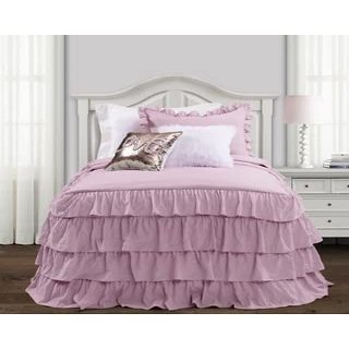Dainty Homes -11 Pcs. Scrumptious Multi Ruffle Bedspread,Comforter,Sheet Set with 4 Piece Cover 100% Egyptian Cotton 600-TC- Twin XL Size 30" Deep Pocket (Solid Lavender)