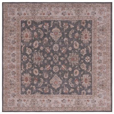 SAFAVIEH Washable Rug Tucson Collection - 6' Square, Dark Grey & Beige, Slip Resistant & Easy to Clean, Ideal for Living Room, Bedroom, Dining Space (TSN111G)