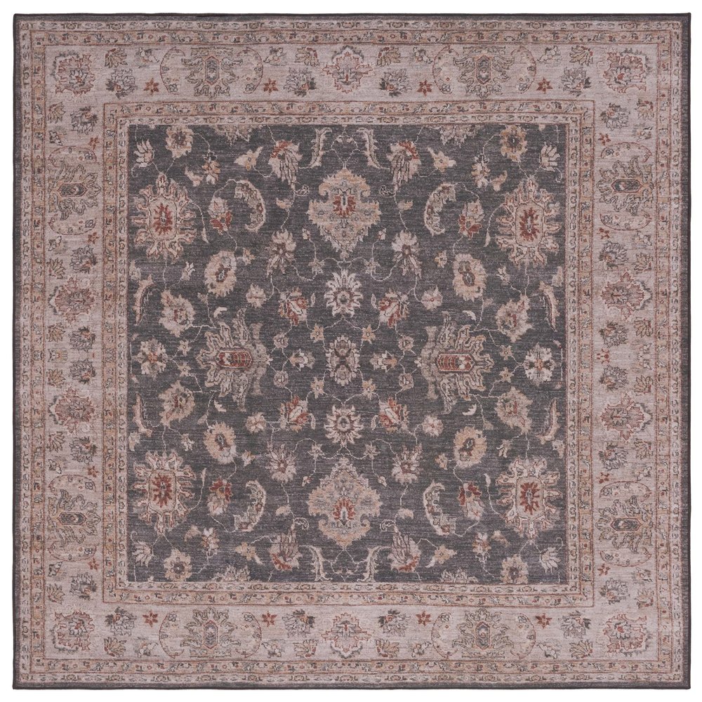 SAFAVIEH Washable Rug Tucson Collection - 6' Square, Dark Grey & Beige, Slip Resistant & Easy to Clean, Ideal for Living Room, Bedroom, Dining Space (TSN111G)