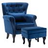 chairus Mid-Century Modern Accent Chair with Ottoman, Comfy Velvet Single Sofa Chair Button Tufted Wingback Armchair with Pillow for Living Room/Bedroom/Club - Blue view 1