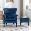 chairus Mid-Century Modern Accent Chair with Ottoman, Comfy Velvet Single Sofa Chair Button Tufted Wingback Armchair with Pillow for Living Room/Bedroom/Club - Blue view 2