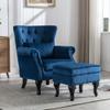 chairus Mid-Century Modern Accent Chair with Ottoman, Comfy Velvet Single Sofa Chair Button Tufted Wingback Armchair with Pillow for Living Room/Bedroom/Club - Blue view 4