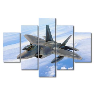 5 Piece Airplane Decor Poster Canvas Wall Art Decorative F-22 Raptor Fighter Jets Paintings Kid Bedroom Decor Aesthetics Living RoomWall Decorations Modern Artwork Framed Ready to Hang - 60"W x 32"H