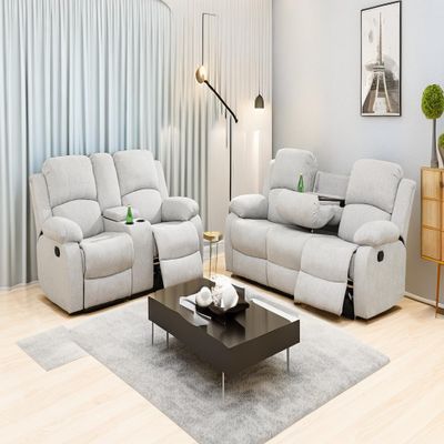 A Ainehome Living Room Furniture Set Leather Recliner Sofa Set Loveseat Chair Furniture Sofa Set for Living Room/Small Space/Rv/House/Office/Theater Seating (A-Grey White Microfiber, Sofa+Loveseat)