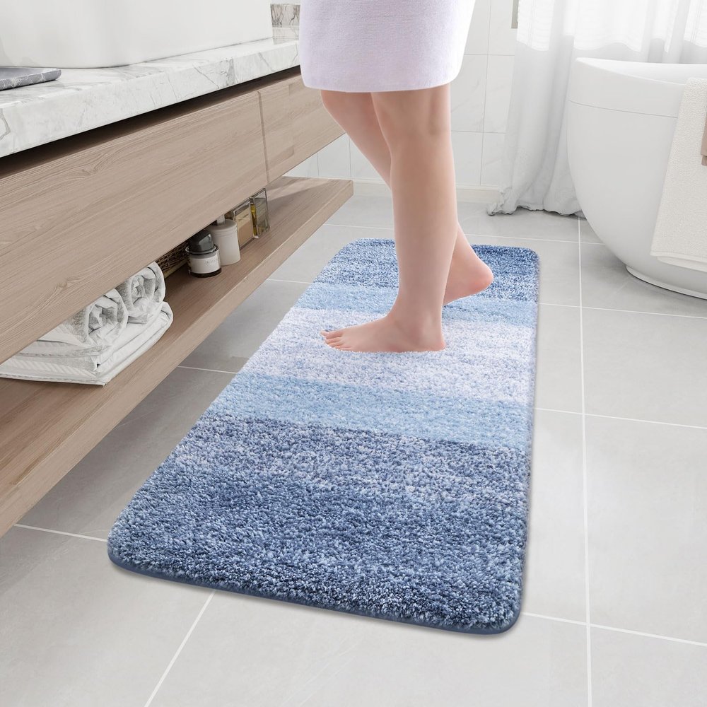 Arotive Microfiber Bathroom Rugs, Shaggy Soft and Absorbent Bath Rug, Non-Slip, Thick Plush Machine Washable Dry Bath Mats for Bathroom, Tub and Shower, 47x17, Light Blue, Rectangular