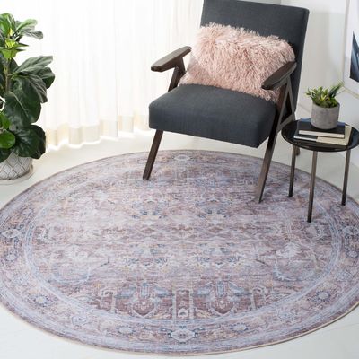 SAFAVIEH Washable Rug Tucson Collection - 6' Round, Rust & Beige, Slip Resistant & Easy to Clean, Ideal for Living Room, Bedroom, Dining Space (TSN185P)