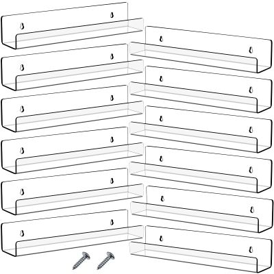 Blulu 12 Packs 14 Inch Acrylic Floating Shelf Wall Mounted Invisible Acrylic Shelf Ledge Floating Bookshelf for Living Room Office Bedroom Bathroom Kitchen Decoration Space Save (Clear)