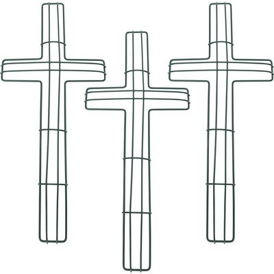 Amosfun 3-Pack 16-Inch Cross Wire Wreath Frames Metal Floral Forms for DIY Easter, Church & Grave Decor, Hanging Flower Arrangements