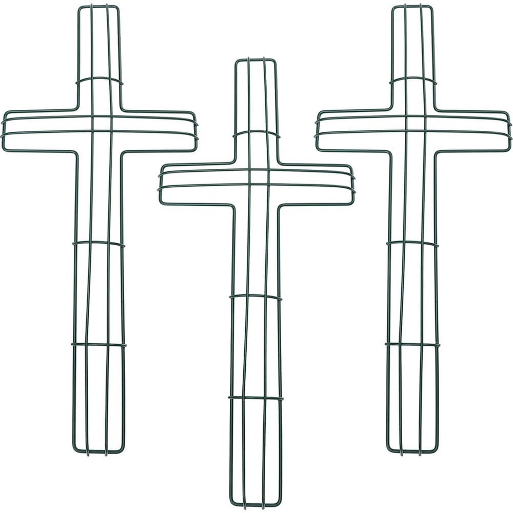 Amosfun 3-Pack 16-Inch Cross Wire Wreath Frames Metal Floral Forms for DIY Easter, Church & Grave Decor, Hanging Flower Arrangements