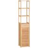 kleankin Tall Bathroom Cabinet with Drawer and Slatted Shelves, Slim Bamboo Linen Tower with Louvered Door, Natural view 1