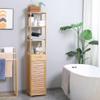 kleankin Tall Bathroom Cabinet with Drawer and Slatted Shelves, Slim Bamboo Linen Tower with Louvered Door, Natural view 2