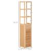 kleankin Tall Bathroom Cabinet with Drawer and Slatted Shelves, Slim Bamboo Linen Tower with Louvered Door, Natural view 3