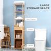 kleankin Tall Bathroom Cabinet with Drawer and Slatted Shelves, Slim Bamboo Linen Tower with Louvered Door, Natural view 4