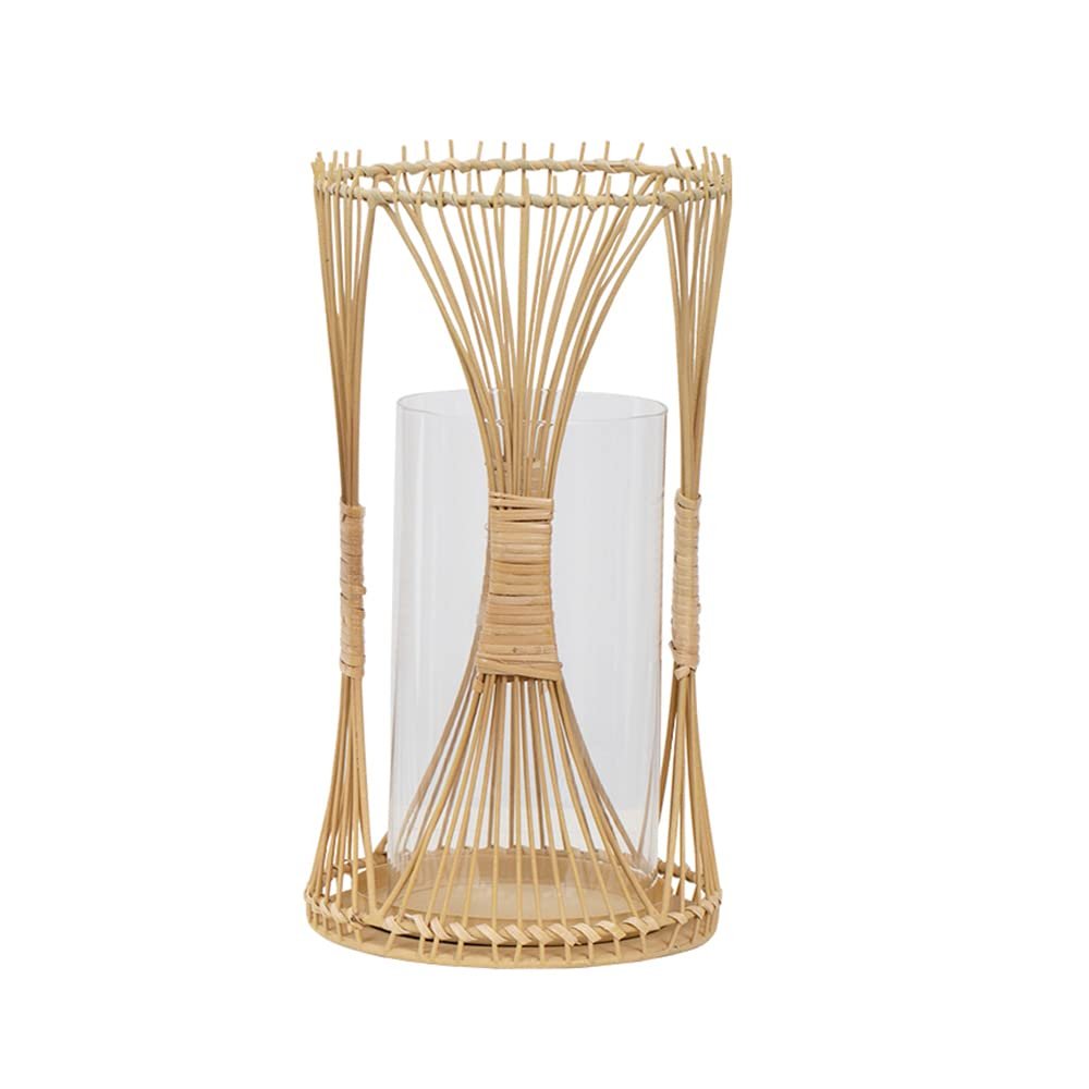 BOOMALTU Hand-Woven Rattan Candle Stand with Removable Glass Cup,9.8" H Tea Light Candle Holder (Small)
