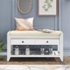 Merax Farmhouse Wood Shoe Bench with Storage and Seat Cushion Entryway Bench with Shoe Shelf and Drawers White view 1