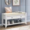 Merax Farmhouse Wood Shoe Bench with Storage and Seat Cushion Entryway Bench with Shoe Shelf and Drawers White view 3