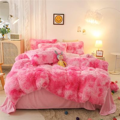 chovy Faux Fur Tie-Dyed Pink White Red Colorful Comforter Sets King - 3PC Bed Set Ultra Soft Plush Flannel Velvet Fluffy Fuzzy BeddingComforter x 1 Pillowcases x 2