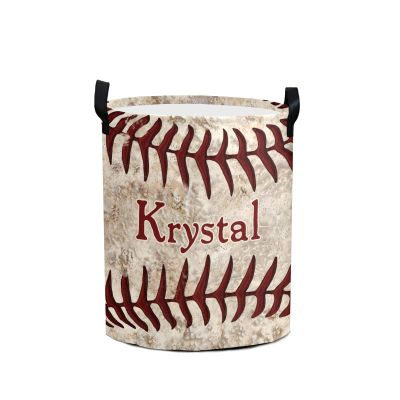 Custom Fun Baseball Texture Storage Basket with Handles Personalized Name Waterproof Collapsible Laundry Baskets for Clothes