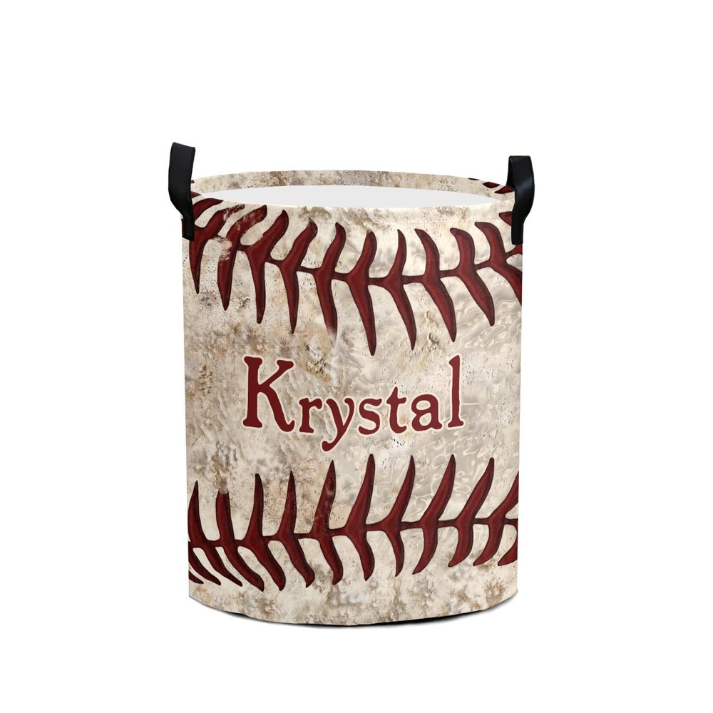 Custom Fun Baseball Texture Storage Basket with Handles Personalized Name Waterproof Collapsible Laundry Baskets for Clothes