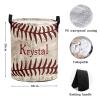 Custom Fun Baseball Texture Storage Basket with Handles Personalized Name Waterproof Collapsible Laundry Baskets for Clothes view 2